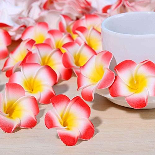 Pursuestar 100Pcs White Foam Hawaiian Frangipani Artificial Plumeria Flower Petals Cap Hair Hat Wreath Floral DIY Home Wedding Decoration 5cm