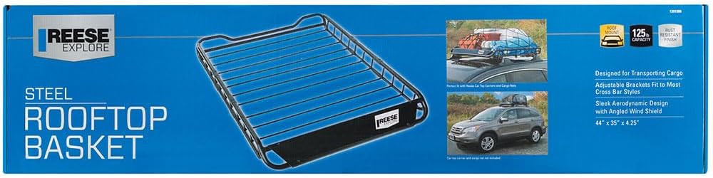 Reese Explore 1391300 Rooftop Cargo Basket, 44 x 35 Inches, 125 lbs. Capacity, Fits Most Vehicles with Cross Bars