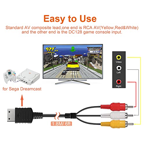 Power Cord and AV Cable for Dreamcast, 2 Prong Power Supply & Audio Video RCA AV Cable Compatible with Sega Dreamcast DC Console