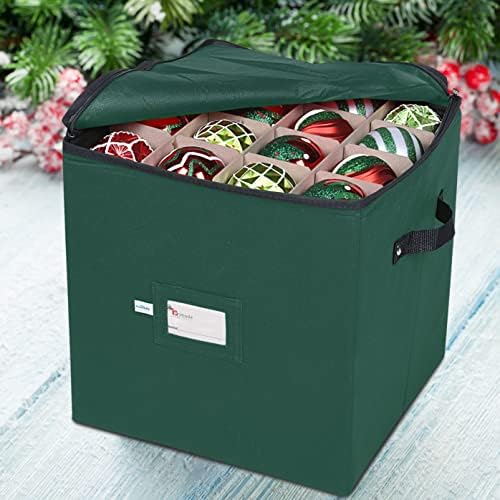 Christmas Ornament Storage Box, 4 Individual Trays Xmas Storage Container, Fits 64 Ornaments Decoration Balls, Constructed of Durable Polyester Material (Red)