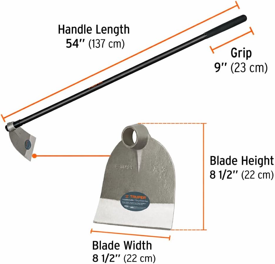 Truper Lane Hoe No. 3, 54-Inch Fiberglass Handle, 8-1/2-Inch x 8-1/2-Inch Forged Head, 2.1 lb Head Weight