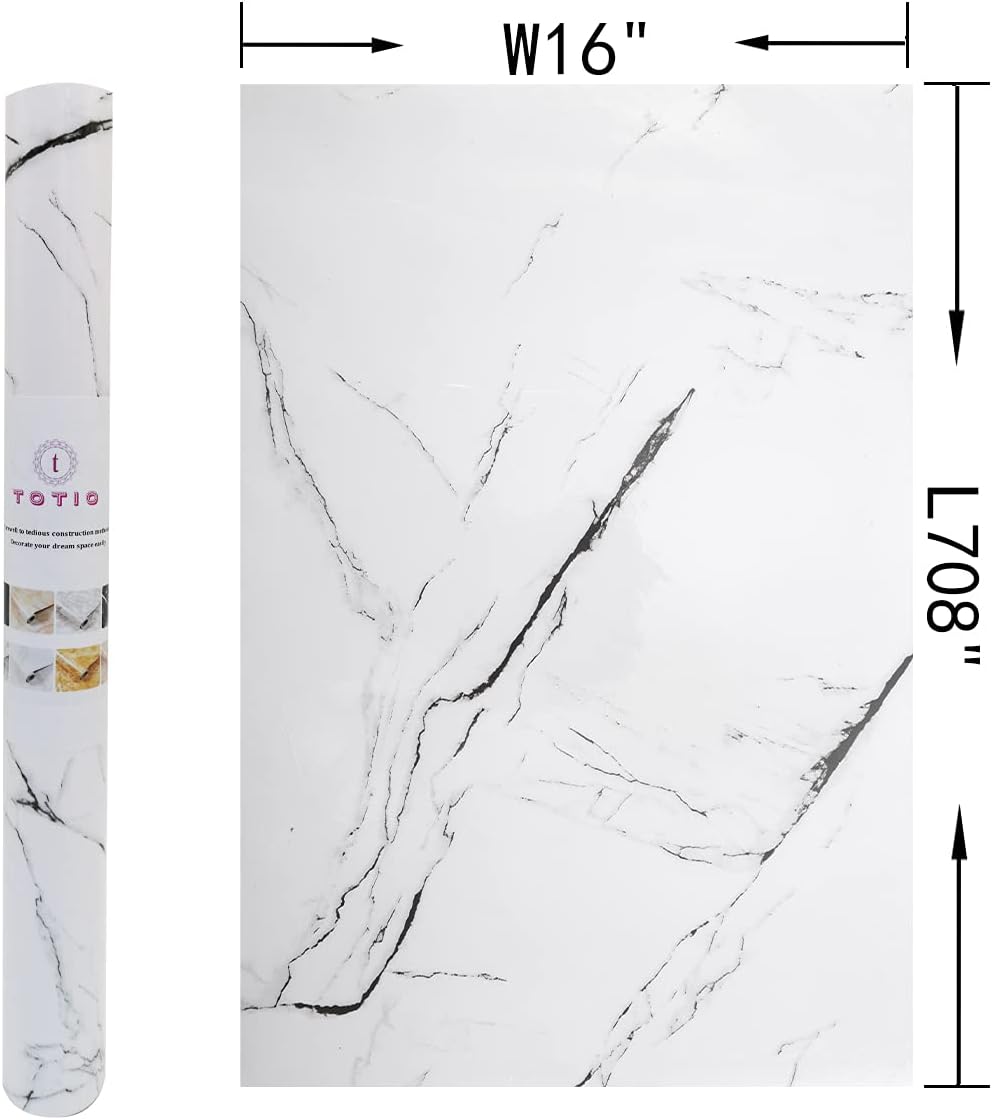 48x197inch Extra Wide Black White Marble Wallpaper Peel Stick Glossy Thick Waterproof Furniture Sticker Granite Look Contact Paper DIY Wall Sticker Self-adhesive Countertop Vinyl Wrap for Kitchen