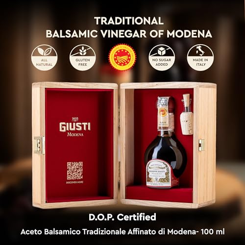 Giusti Traditional Aged Balsamic Vinegar of Modena DOP – 12 Years, Affinato Aceto Balsamico Tradizionale di Modena, Made in Italy Gift Set with Wooden Box – 3.4 fl oz (100 ml) - Pack of 1