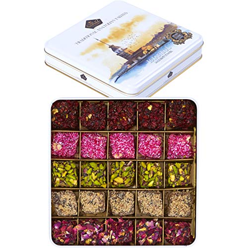 Cerez Pazari Turkish Delight In 4 Flavours, With Pistachio, Hazelnut & Walnut, Assorted Gourmet Lokum In Elegant Tin Gift Box