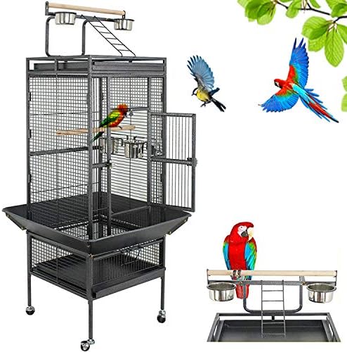 Nova Microdermabrasion 68-Inch Height Wrought Iron Standing Large Play Top Bird Cage for African Grey Small Quaker Parrot Cockatiel Sun Parakeet Green Cheek Conure Dove Budgie Lovebird