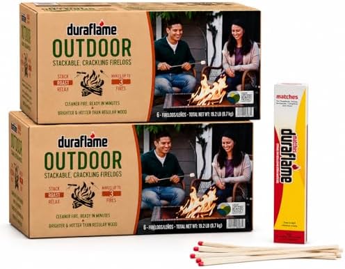 Duraflame Outdoor Firelogs – Crackling Fire Logs for Fire Pits, Camping, Bonfires & Backyard Fires, Easy-Light Firewood Alternative (1 Box)