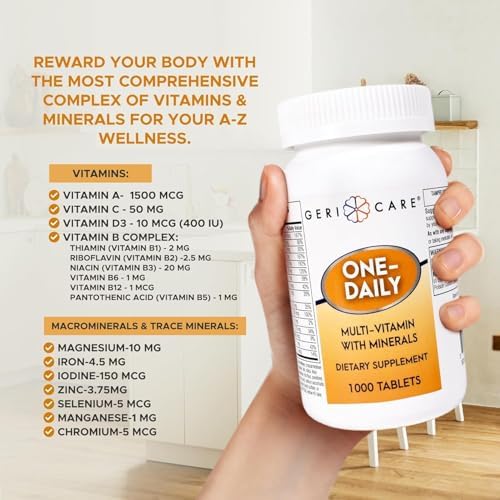 One-Daily Multivitamins with Minerals for Men & Women (100 Tablets) by GeriCare| High-Potency Multi-Vitamin & Multimineral Dietary Supplement for Immunity, Energy| Complete Daily Nutritional Support