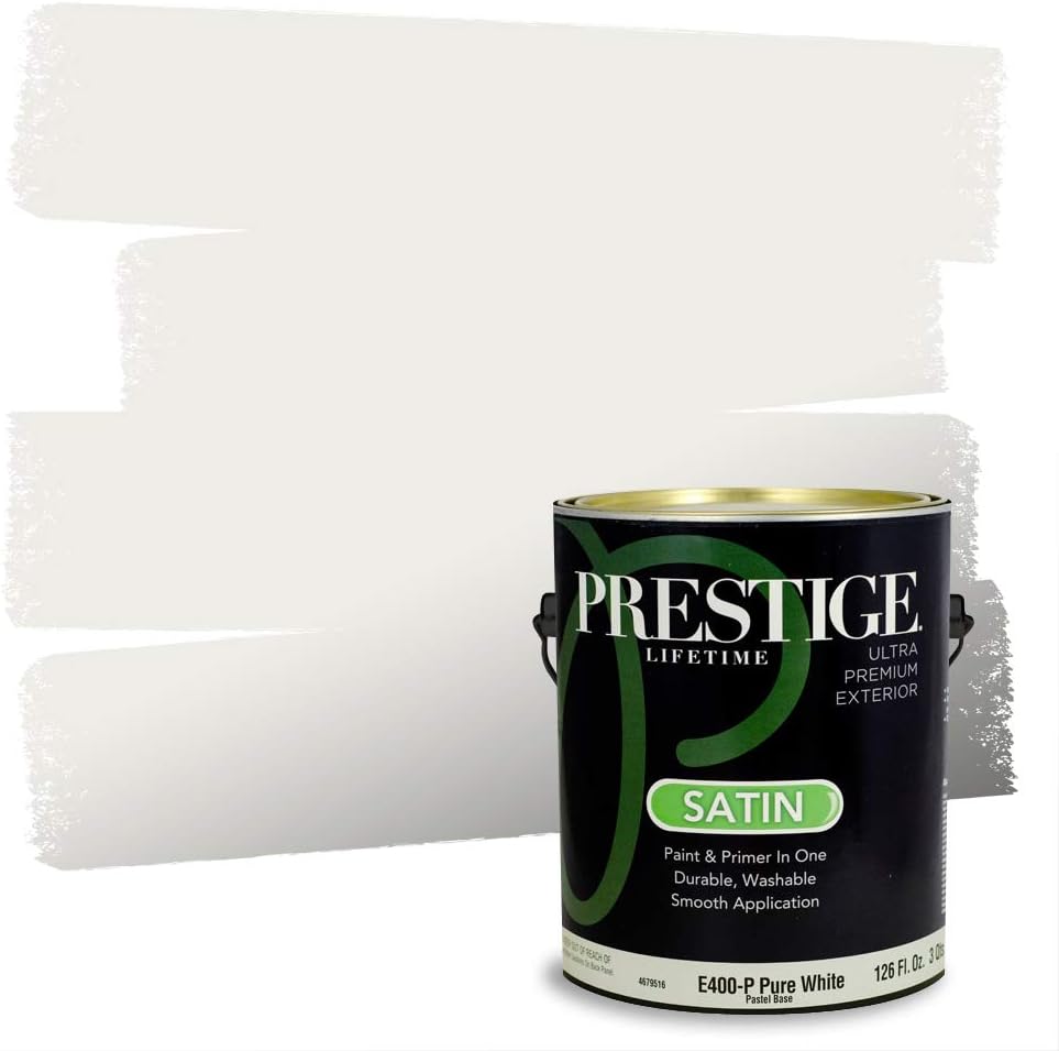 PRESTIGE Paints Exterior Paint and Primer In One, 1-Gallon, Semi-Gloss, Comparable Match of Sherwin Williams* Pure White*