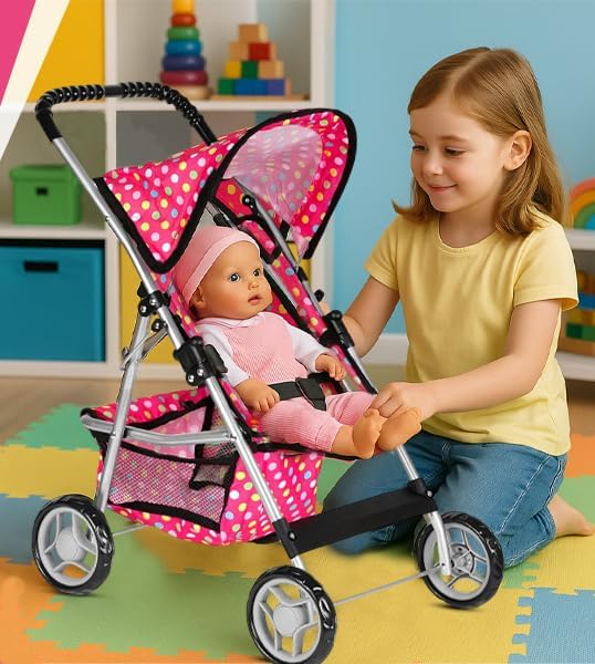 fash n kolor, My First Baby Doll Stroller with Flower Design with Basket in The Bottom- 2 Free Magic Bottles Included