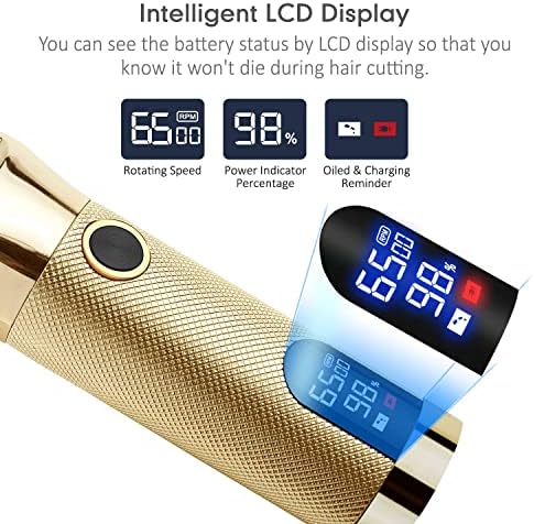 Professional Hair Trimmer Cordless Outlining Trimmer T Liners Clippers for Men Rechargeable LED Display Zero Gapped Trimmers for Barbers（Gold