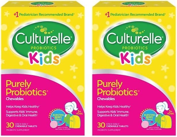 Culturelle Daily Chewable Probiotics for Kids Ages 3+, Berry Flavor, 30 Ct | From the #1 Pediatrician Recommended Brand± Promotes Digestive Gut Health, Oral Care & Immune Support* 5B CFUs, Gluten Free