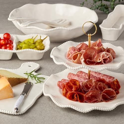 Perlette Off-White Beaded 12-Piece Dinnerware Set – Includes 4 Dinner Plates, 4 Salad Plates, 4 Bowls (7.5" x 2"