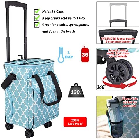 Ultra Compact Cooler Smart Cart with Wheels - Collapsible Insulated Cooler Bag - Foldable Travel Cooler 36 Cans - Leak Proof Trolley - Black