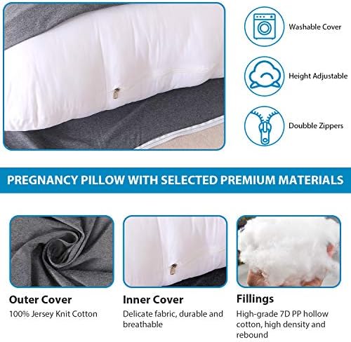 Victostar Pregnancy Pillow,57 inches U Shaped Maternity Pillow with Removable Cover Full Body Pillow Support for Back, HIPS, Legs, Belly (Dark Gray)