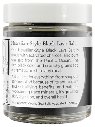 Viva Doria Hawaiian Black Lava Sea Salt, Fine Grain, Lava Salt, 5 Oz Glass Jar