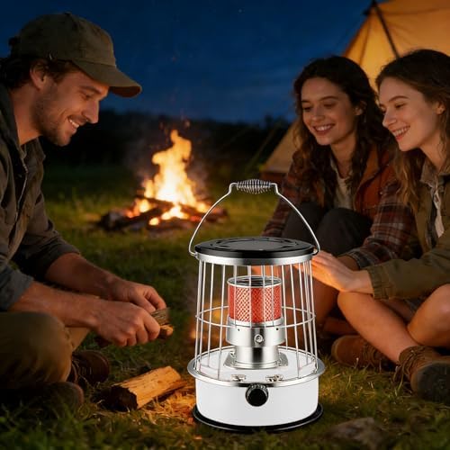Kerosene Heater - 9000 BTU Non Electric Heater, Large Capacity with Tipping Protection, 20H Runtime Heating for Indoor Outdoor Garage Camping Emergency Heat Cooking, Red