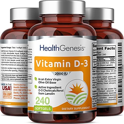 Vitamin D3 2000 IU – 240 Softgels in Extra Virgin Olive Oil – Non-GMO