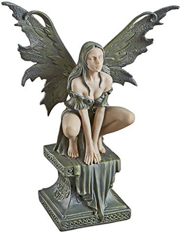 Design Toscano Celtic Fairy's Perilous Perch Outdoor Garden Statue, Large, 19 Inch, Polyresin, Two Tone Stone