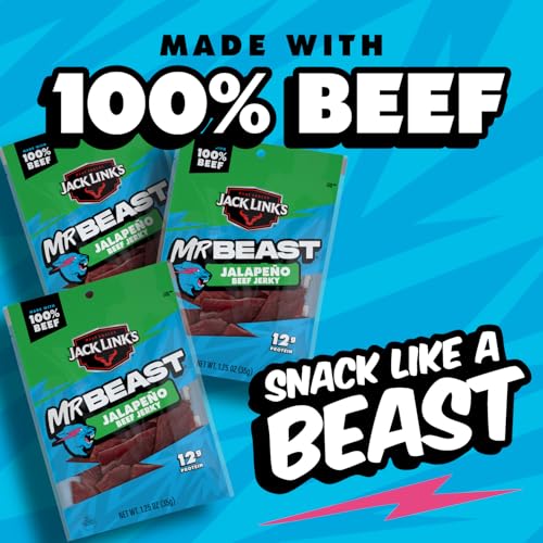 Jack Link's MrBeast Beef Jerky, Peppered Beef Jerky - 10 Count | As Seen on Beast Games, 11g Protein, Made with 100% Real Beef, Pantry-Ready Snacks