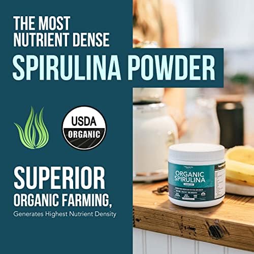 Organic Spirulina Powder – Made with Parry® Spirulina, Known for Superior Purity and Nutrient Density – Vegan Farming – Non-Irradiated – Blue-Green Algae Superfood Supplement – 75 Servings – 8 oz