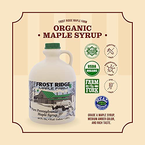 Frost Ridge Maple Farm, Organic Maple Syrup, Grade A, Half Gallon (64 FL Oz), Medium Amber Rich