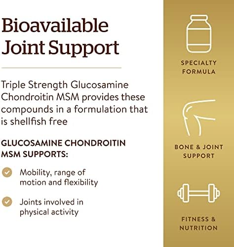 Solgar Triple Strength Glucosamine Chondroitin MSM, 120 Tablets | Promotes Healthy Joints, Supports Comfortable Movement, Shellfish Free - Gluten Free, Dairy Free - 60 Servings