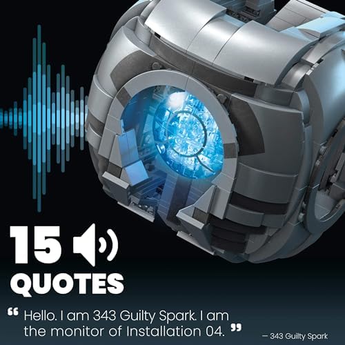 ​MEGA Halo Model Replica Building Toy, 343 Guilty Spark with 609 Pieces, Lights & Sounds, Build & Display Set for Collectors, Gift Ideas for Adults