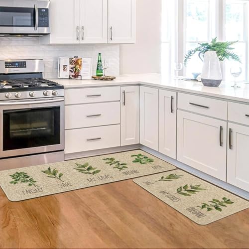 Artoid Mode Parsley Sage Oregano Basil Bay Leaves Decorative Kitchen Mats Set of 2