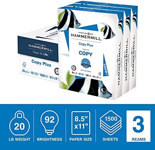 Hammermill Copy Plus 8.5-Inch x 11-Inch Copy Paper, 20 lbs., 92 Bright, 500 Shts/RM, 3RM/CT (105040)