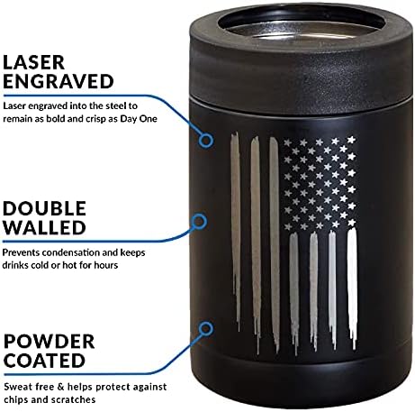 American Flag Insulated Can Cooler - Stainless Steel Bottle Cooler - Engraved USA Flag - American Flag Gifts | Flag 12oz Can Cooler