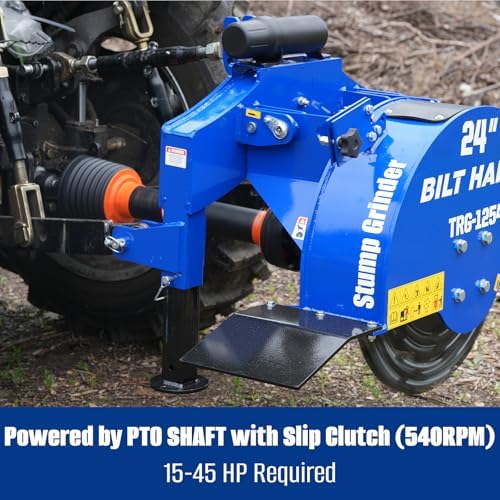 BILT HARD 3 Point PTO Stump Grinder for Tractors, 15-45HP, 6'' Cutting Depth with 34 Carbide Teeth and 24'' Flywheel Diameter for Tree Stump Removal