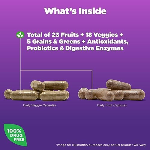 Natrol JuiceFestiv Vitamins and Supplements, 60 Capsules (2-Count) | For Nutrition & Well-being, Antioxidants for Cellular Health, Daily Fruit & Veggie Capsules, 120 Capsules, 30 Day Supply