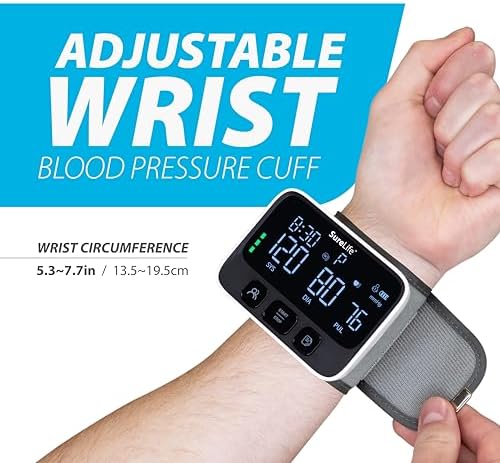 SureLife Premium Wrist Blood Pressure Monitor | Voice Readout, Irregular Heartbeat Alerts, Color-Coded Backlit LCD Screen, Fully Automatic