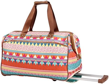 Lily Bloom Pattern 22 Inch Duffel Bag with 2-Rolling Wheels, Weekender Overnight Travel Lightweight Carry-On Suitcase For Women