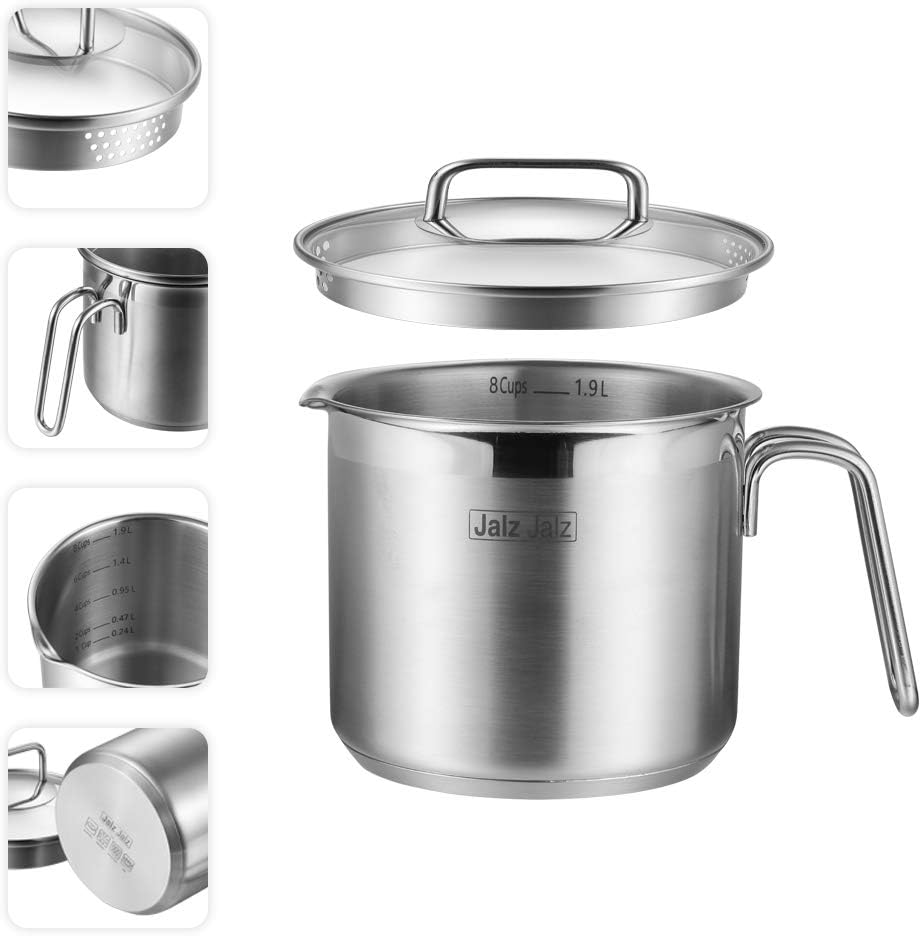 JALZ JALZ 2 Qt Stainless Steel Saucepan with Glass Lid for Induction, Boiling Egg