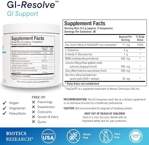 BIOTICS RESEARCH GI Resolve™ Advanced L-Glutamine Powder Formula for Gut Lining Support & Healing - Optimal Gastrointestinal Function - Premium