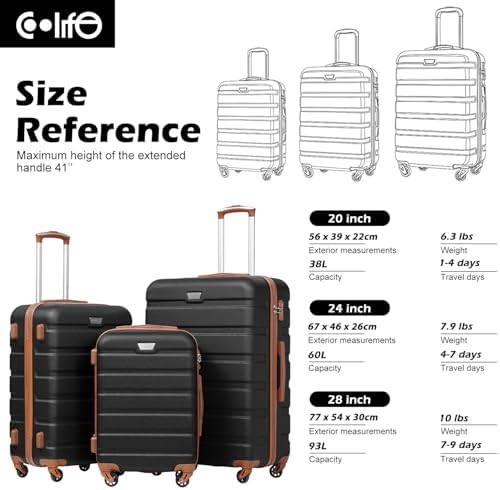 Coolife Luggage Set, Lightweight Durable Hardshell, 3 piece, Apricot White | suitcase set with 360° Spinner Wheels, TSA-approved Lock