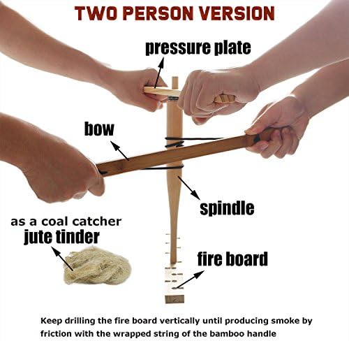 Bow Drill Kit Fire Starter, Primitive Wood, Survival Practice Friction Fire Tool for Scout Outdoor Activity Teaching, Outward Bound Training, Wildness Survival Beginner