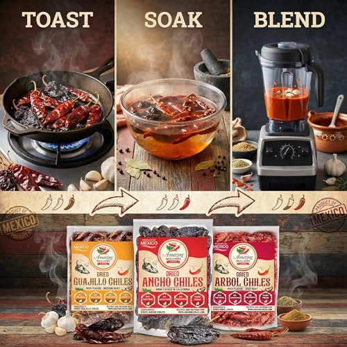 Dried Chile Peppers Variety Pack 3x4oz Ancho Arbol Guajillo Mexican Chili