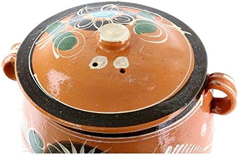 New Olla De Barro Frijolera w/Lid 3.5 Quarts Canterito Cazuela Traditional Floral of Set
