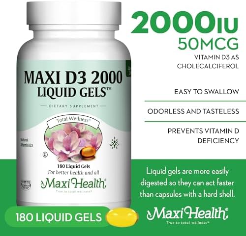 Maxi Health Kosher Vitamin D3 2000IU - Highly Absorbable Vitamin D Supplements for Healthy Immune Response, Calcium Absorption, Teeth & Bone Health - D3 Vitamin 2000 IU -180 Tablets