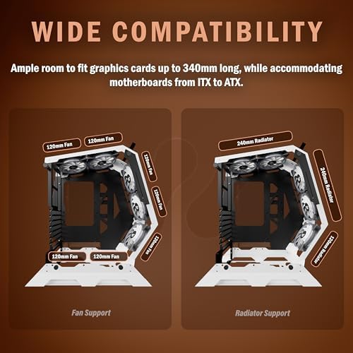 KEDIERS PC Case C570 ATX Mid Tower Tempered Glass Gaming Computer Open Frame Case with 5 PWM ARGB Fans (White C570)