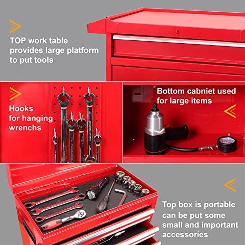 Road DAWG ATBT1204D-Red Torin Rolling Garage Workshop Tool Organizer: Detachable 4 Drawer Tool Chest with Large Storage Cabinet and Adjustable Shelf