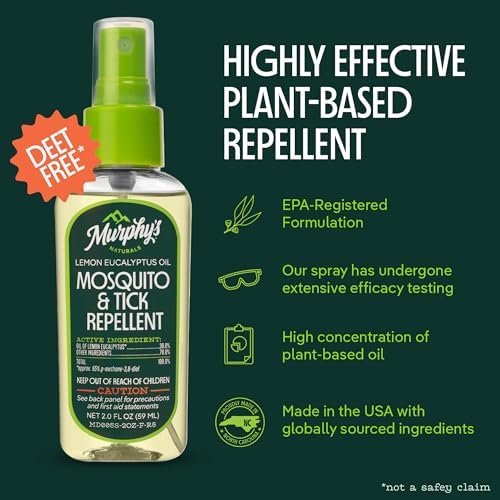 Murphy's Naturals Mosquito & Tick Bug Repellent Spray, 4 fl oz (Pack of 2) | 30% oil of lemon eucalyptus, EPA-registered & DEET-free*; 4 fl oz pump 2-pack protects skin & gear up to 6 hours