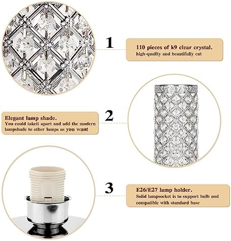 Crystal Table Lamp, 3 Way Touch Control Dimmable Bedside Nightstand Lamp | Silver Crystal Desk Lamp