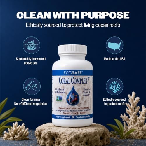 Coral Complex 3 Calcium Supplement Vitamin D3 & Magnesium – 900 mg Bioavailable Coral Calcium for Bone Strength, Joint Support & pH Balance – Trace Minerals, Non-GMO, 300 Veg Capsules