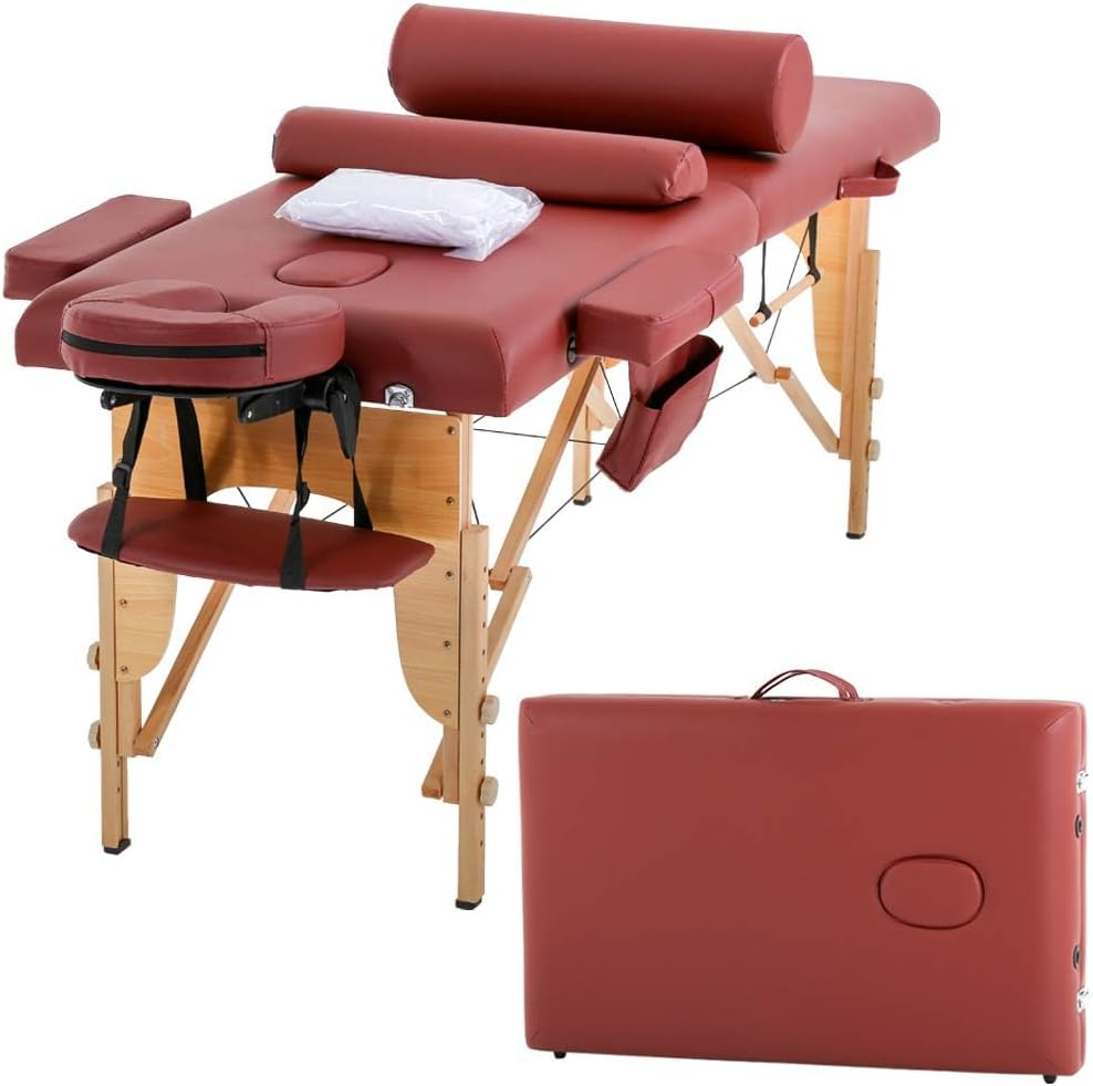 BestMassage Massage Bed Portable Massage Table 28 inch Wide Lash Bed Height Adjustable 2 Folding Spa Table with Towel Hanger Oil Pouch Half Bolster Round Bolster Non-Woven Bag