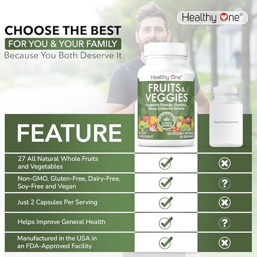 Healthy Fruits & Veggies, 27-in-1 Formula, GLP1 Support, Superfoods - 150ct | Immun & GLP1 Support, 1 Serving = 3 Servings Fruits & Vegetables, Energy & Focus, High Fiber, Antioxidants, Kid Safe