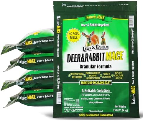Nature's MACE Deer & Rabbit Repellent 25 lb Granules | Covers 25,000 Sq Ft, Repel Deer from Your Home & Garden, Deterrent, Safe to use Around Children, Plants, Produce.