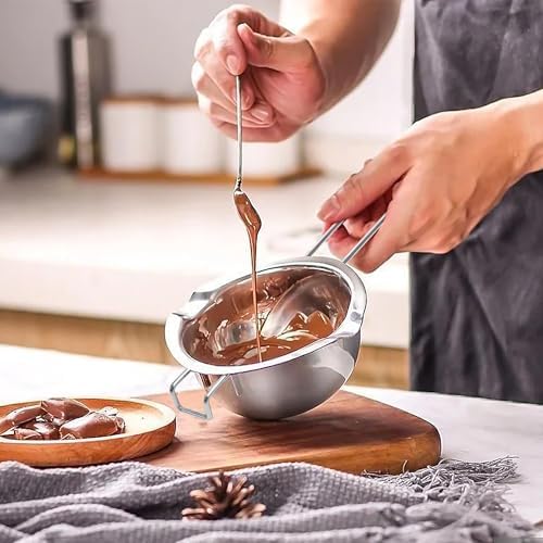 2 Pieces Stainless Steel Double Boiler Pot with 2 Metal Spoon, Chocolate Melting Pot for Melting Chocolate, Butter, Cheese